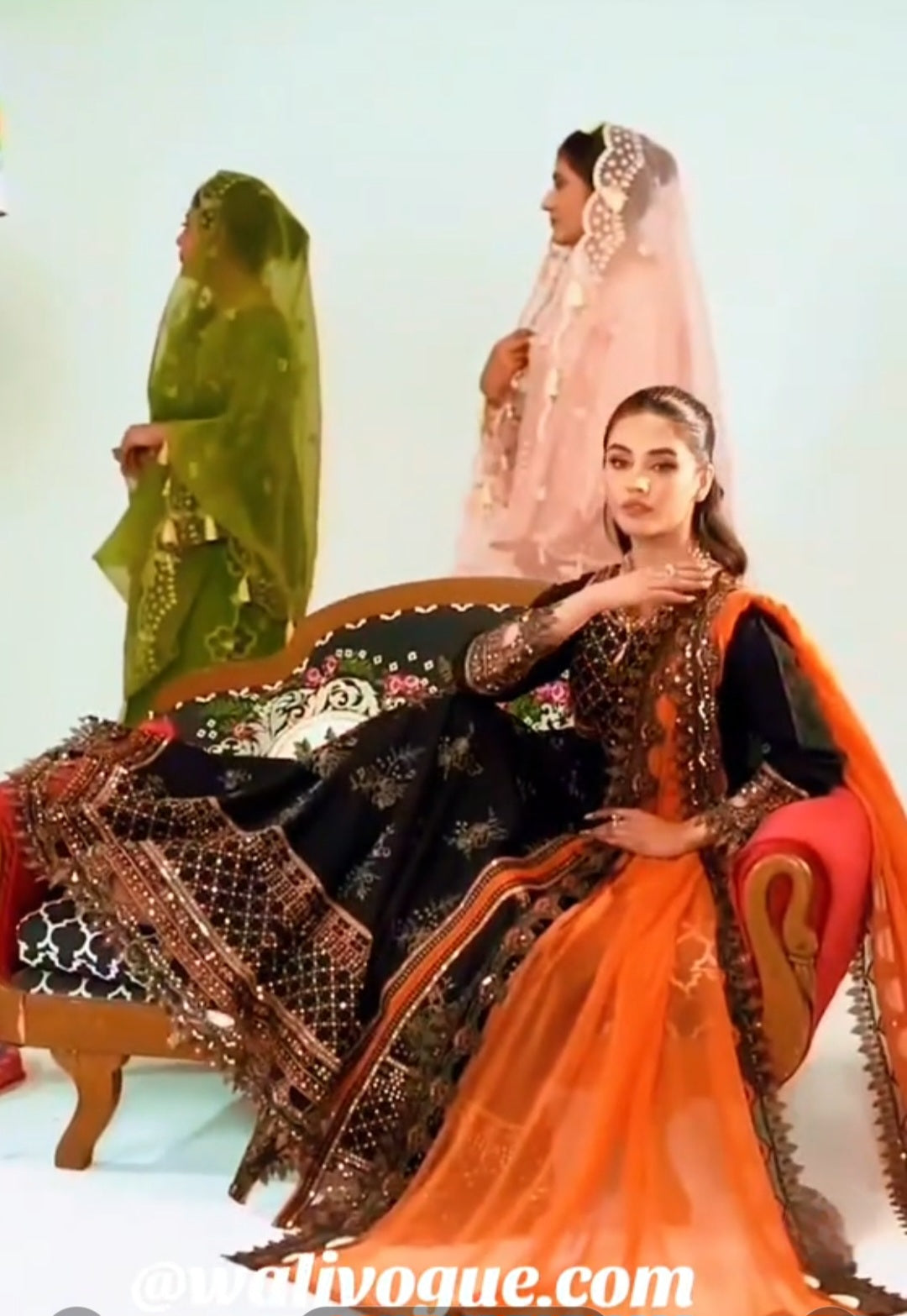 Black and Mustard Maxi with cutwork and embellished with sequins pairs with Chiffon dupatta