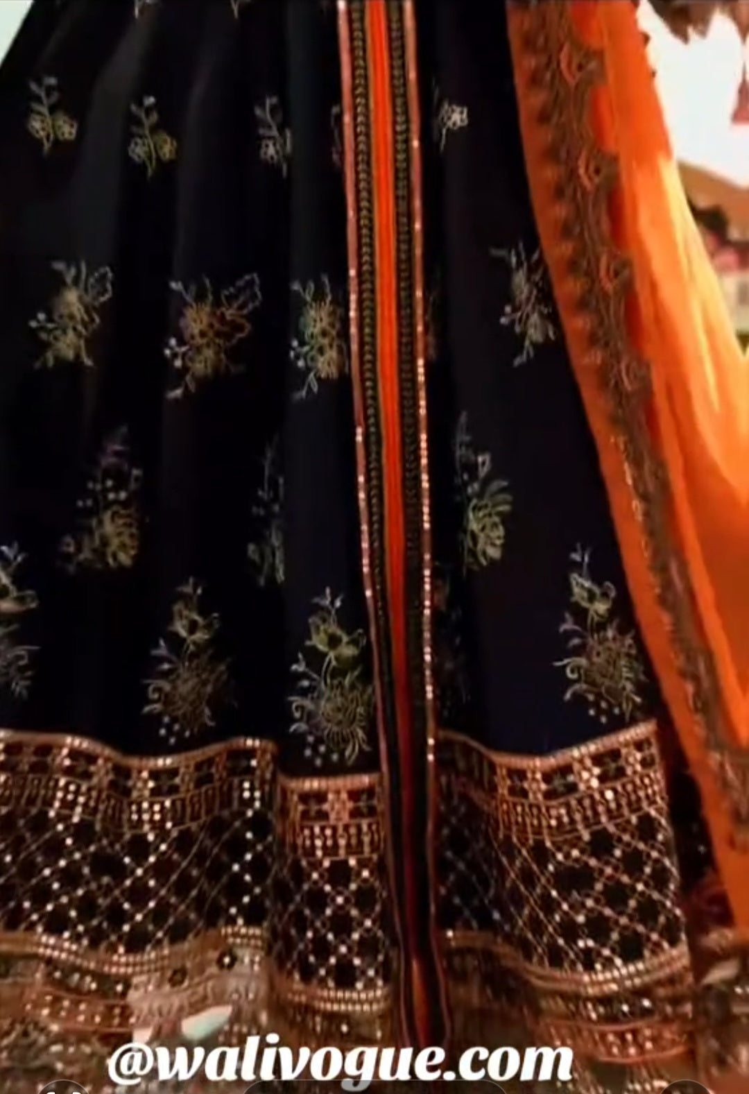 Black and Mustard Maxi with cutwork and embellished with sequins pairs with Chiffon dupatta