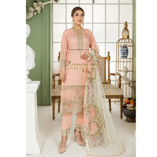 Embroidered & Embellished Blush Pink Boring suit with WhiteFloral Laced dupatta
