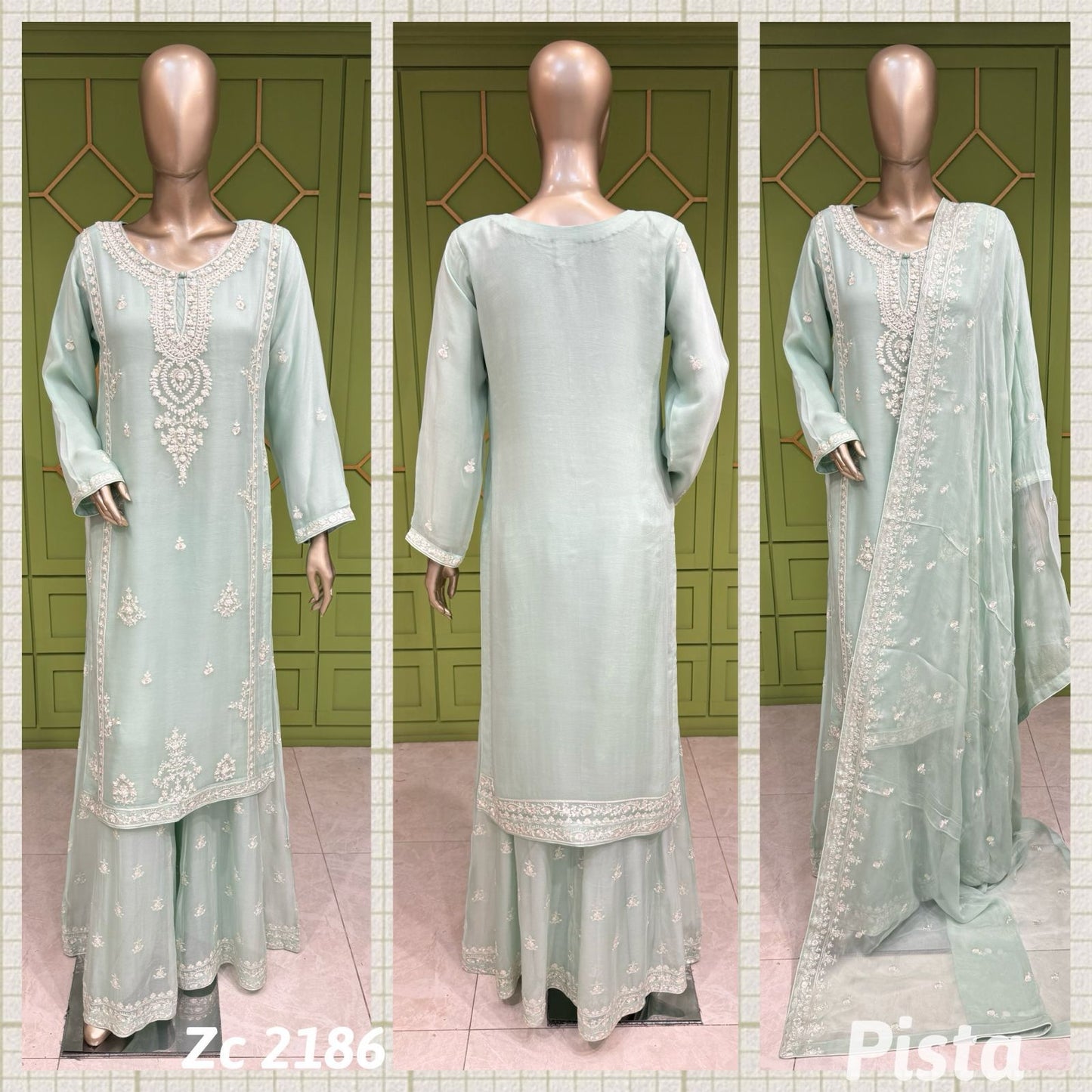 Blush Blue Embellished Shirt with Sharara and Bordered Dupatta