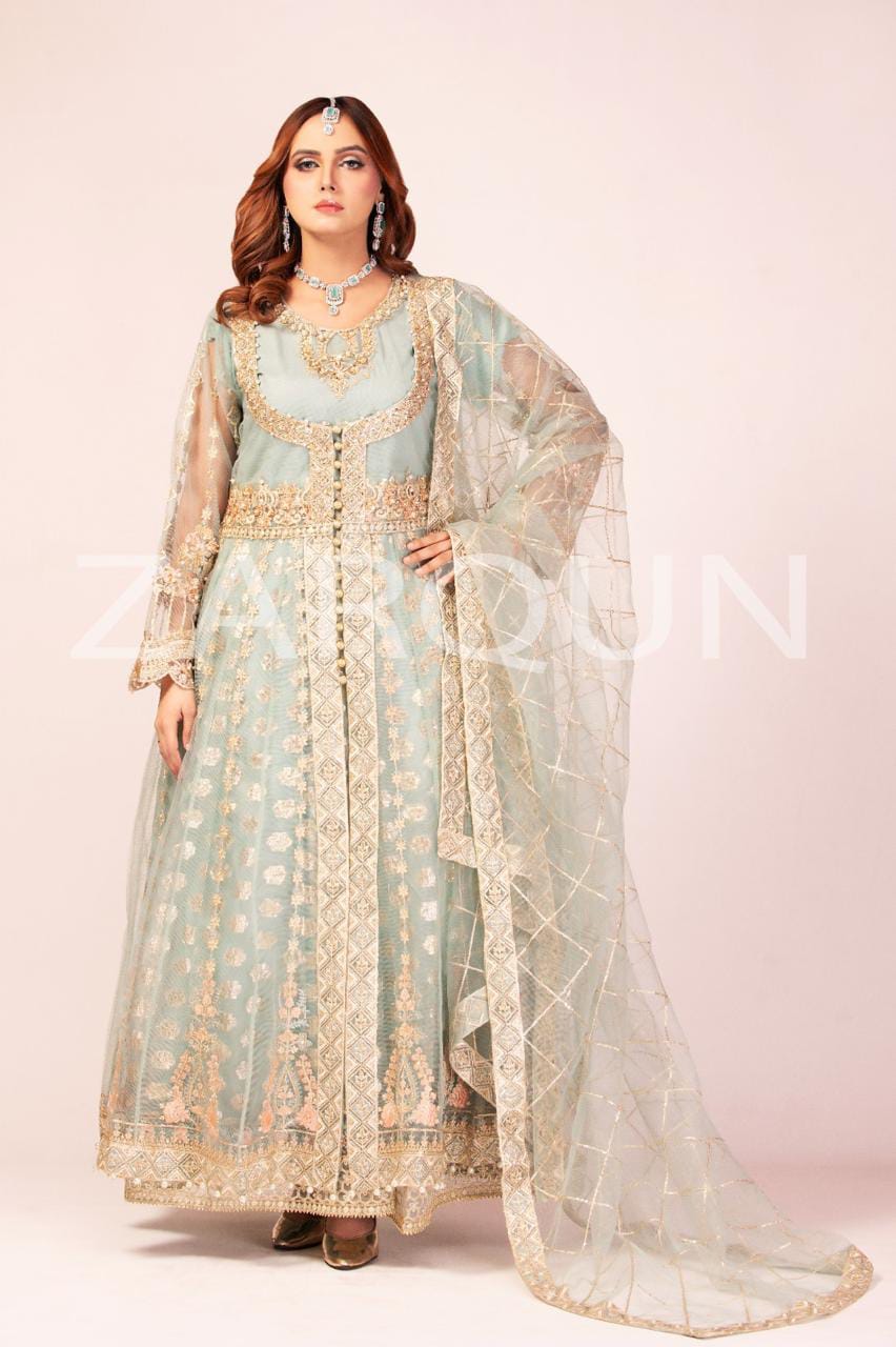 Embroidered Organza Double Maxi with Embellishments